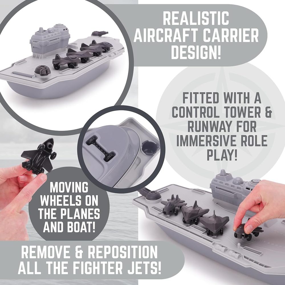 Toyland Aircraft Carrier Playset with 4 Fighter Jets, 17.5 Inch photo 4