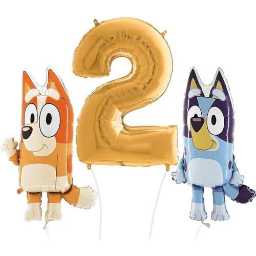Toyland Bluey and Bingo Birthday Balloons with 40 Inch Gold Number 2