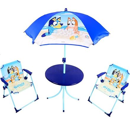 Toyland Bluey and Bingo Kids Patio Table, 2 Chairs and Parasol