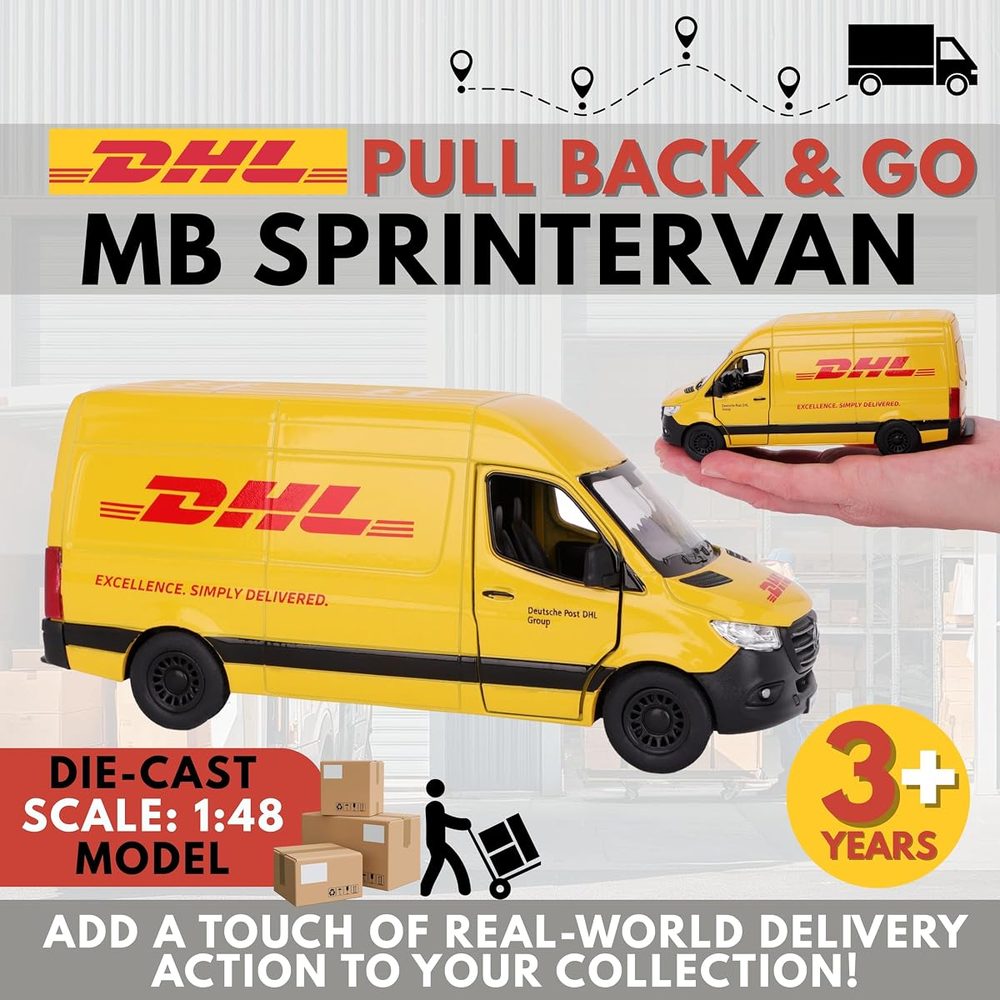 Toyland DHL MB Sprinter Pull Back Diecast Van, 1:48 Scale photo 2