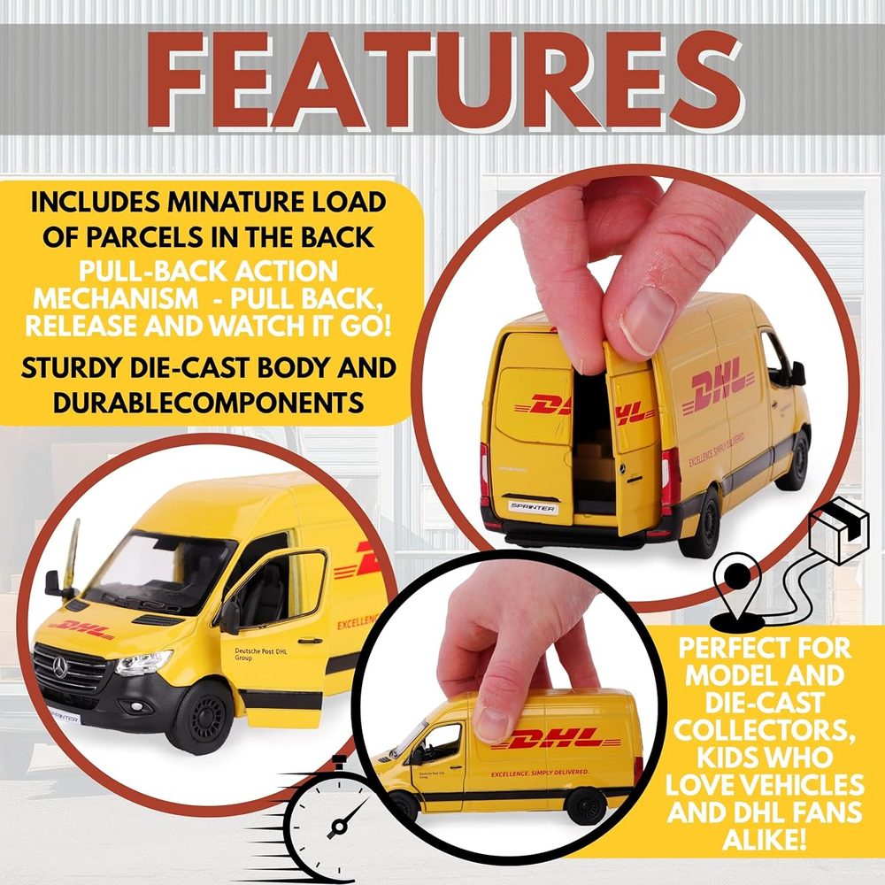 Toyland DHL MB Sprinter Pull Back Diecast Van, 1:48 Scale photo 4