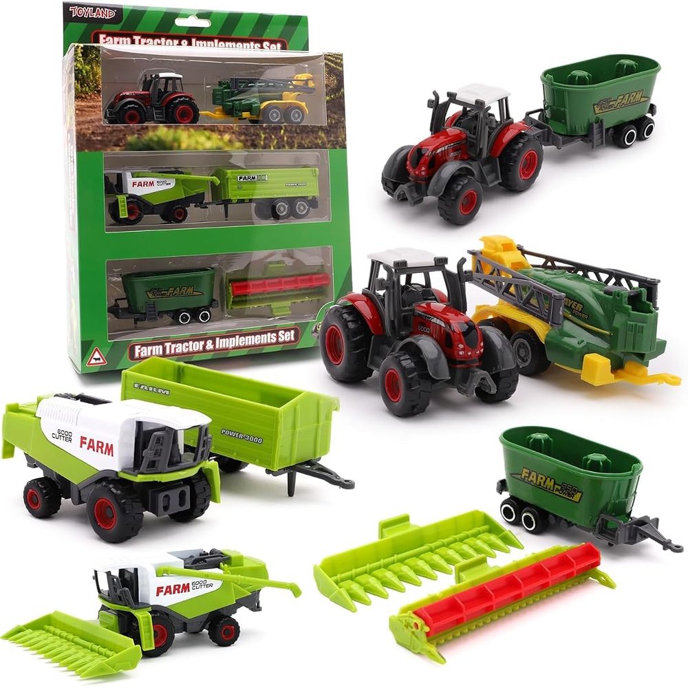 Toyland Die Cast Farm Tractor and Implements Set, Pack of 6