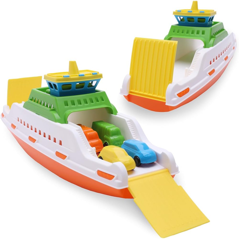 Toyland Ferry Boat with Moving Ramps and 4 Mini Cars, 15 Inch
