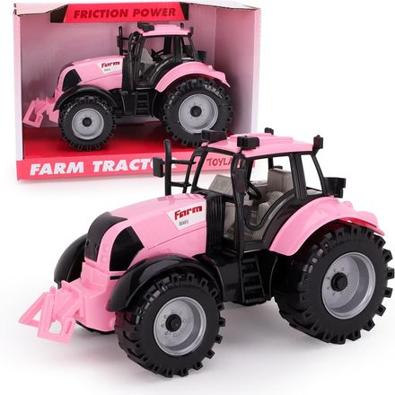 Toyland Friction Powered Farm Tractor with Opening Hood, Pink