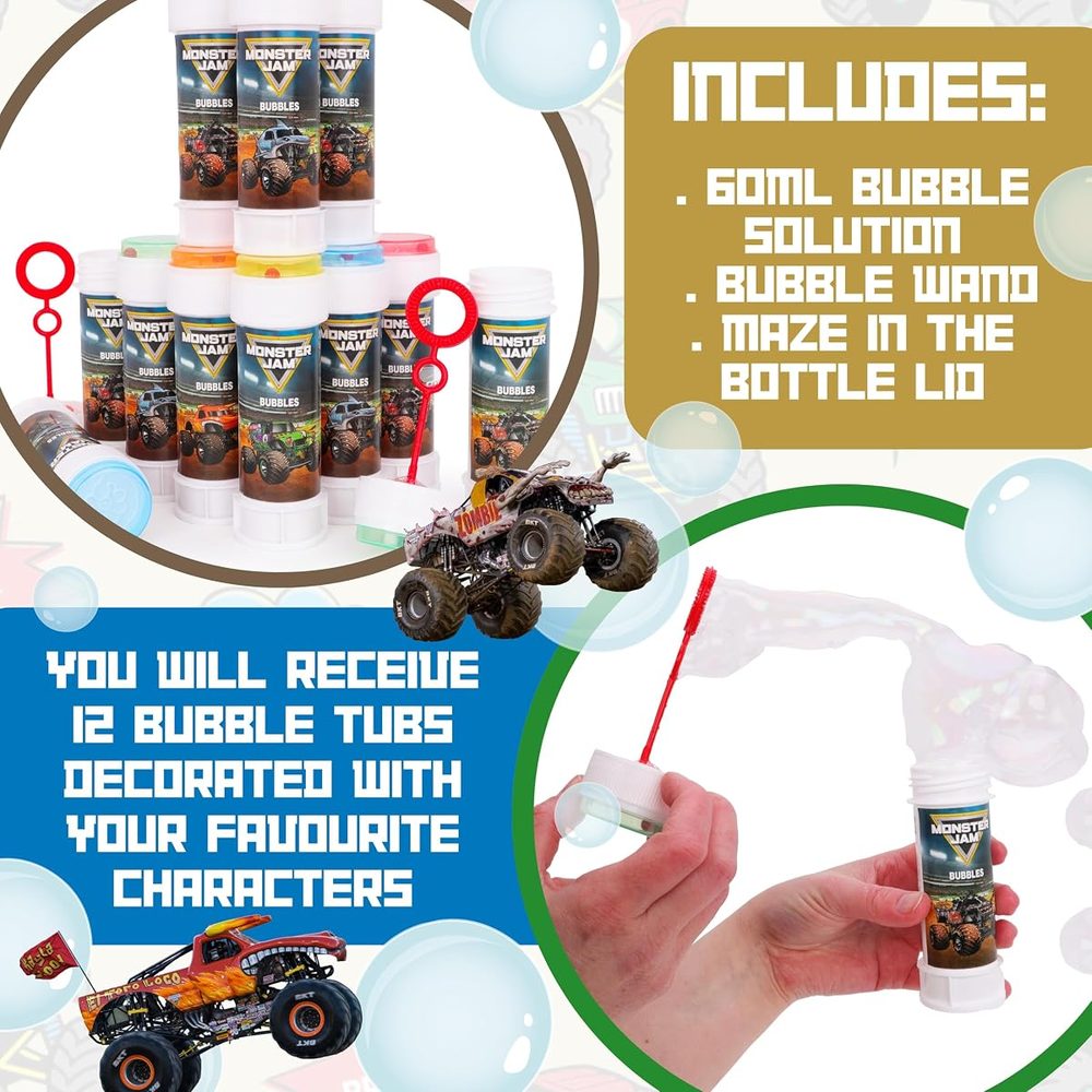 Toyland Monster Jam Bubbles with Wands and Maze Lids, Pack of 12 photo 4