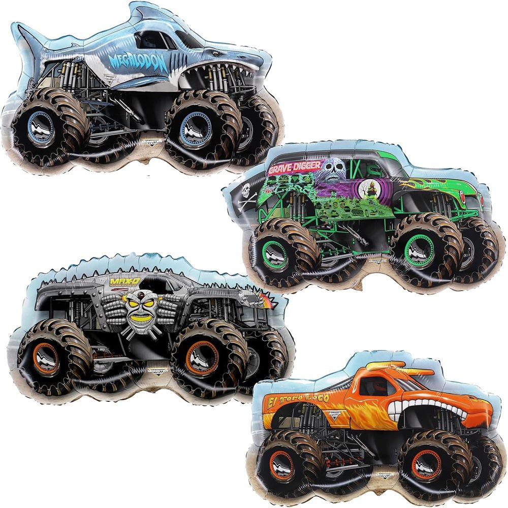 Toyland Monster Jam Truck Foil Balloons, 33–34 Inch, Pack of 4