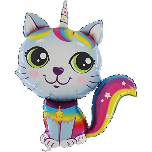 Toyland Rainbow Unicorn Cat Foil Balloon, 38 Inch, Blue